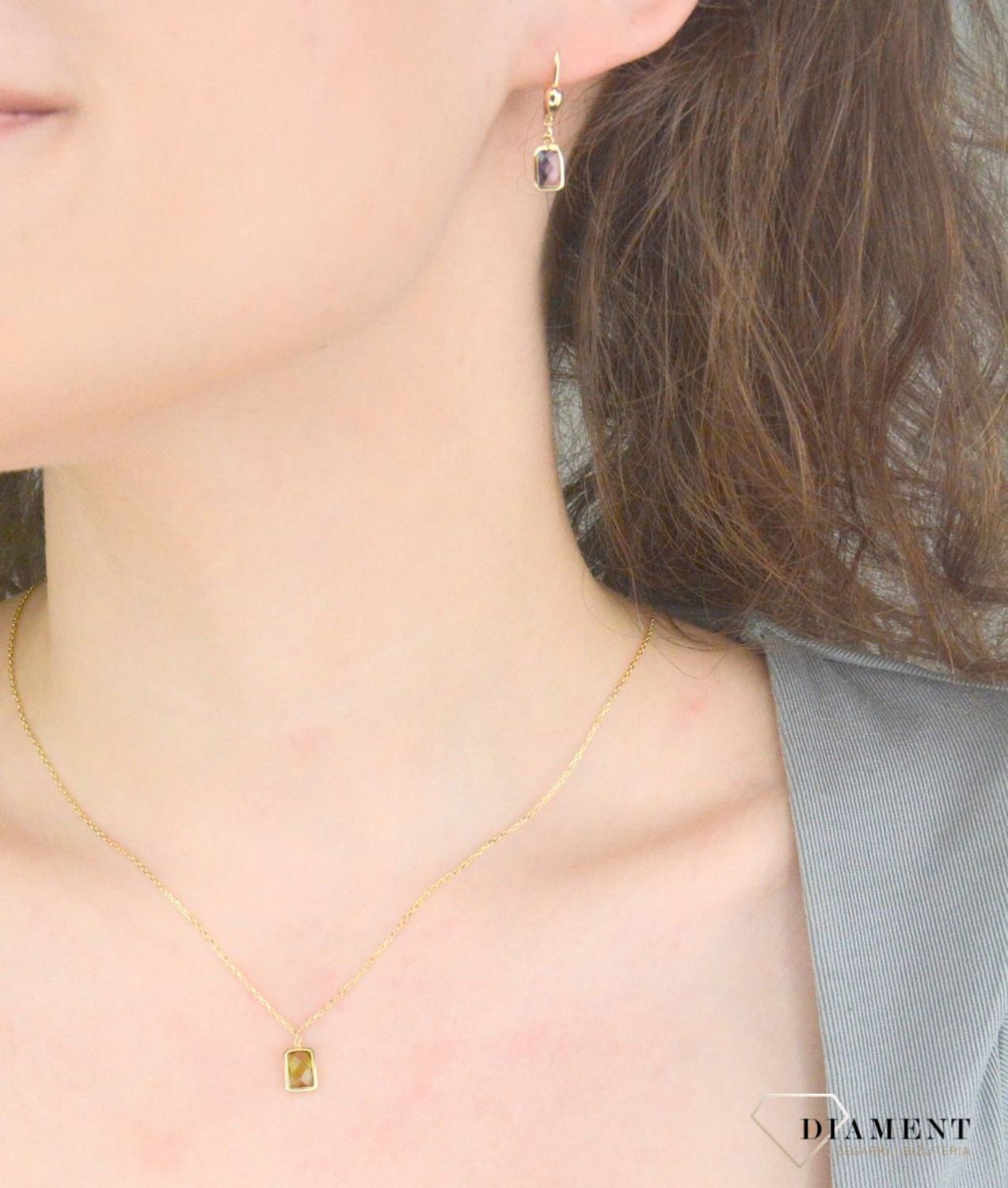 Kolczyki złote wiszące fioletowe kryształki próba 375, KL 12402 375.jpg